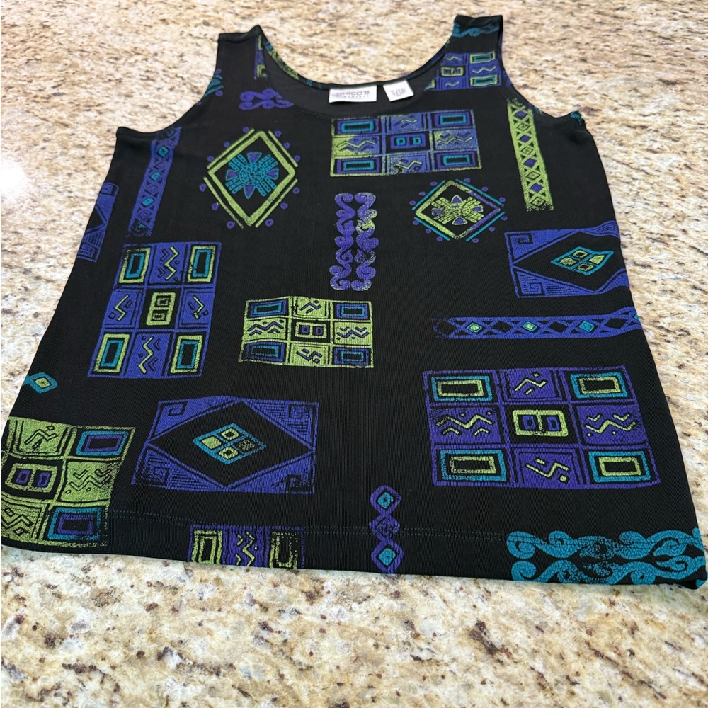 Chico’s Travelers Funky Geometric Print Micro Ribbed Stretchy Tank Top 1 M